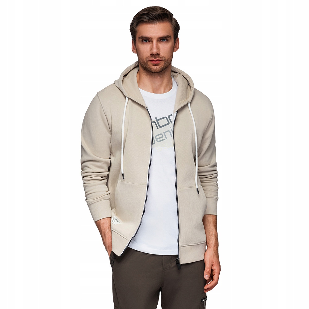 Pánská mikina na zip s s kapucí světle béžová V1 OM-SSBZ-0178 XXL