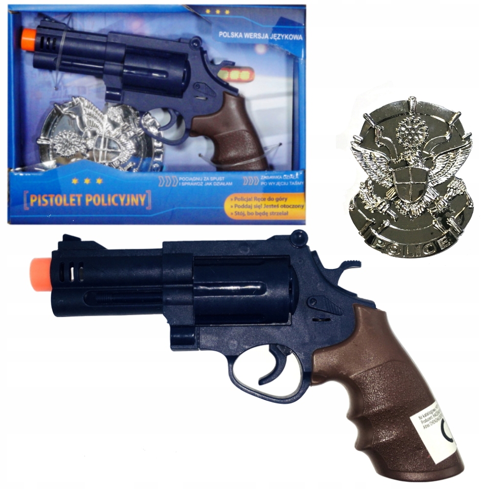 PISTOLET POLICYJNY + ODZNAKA KOMENDY PO PL ŚWIATŁO