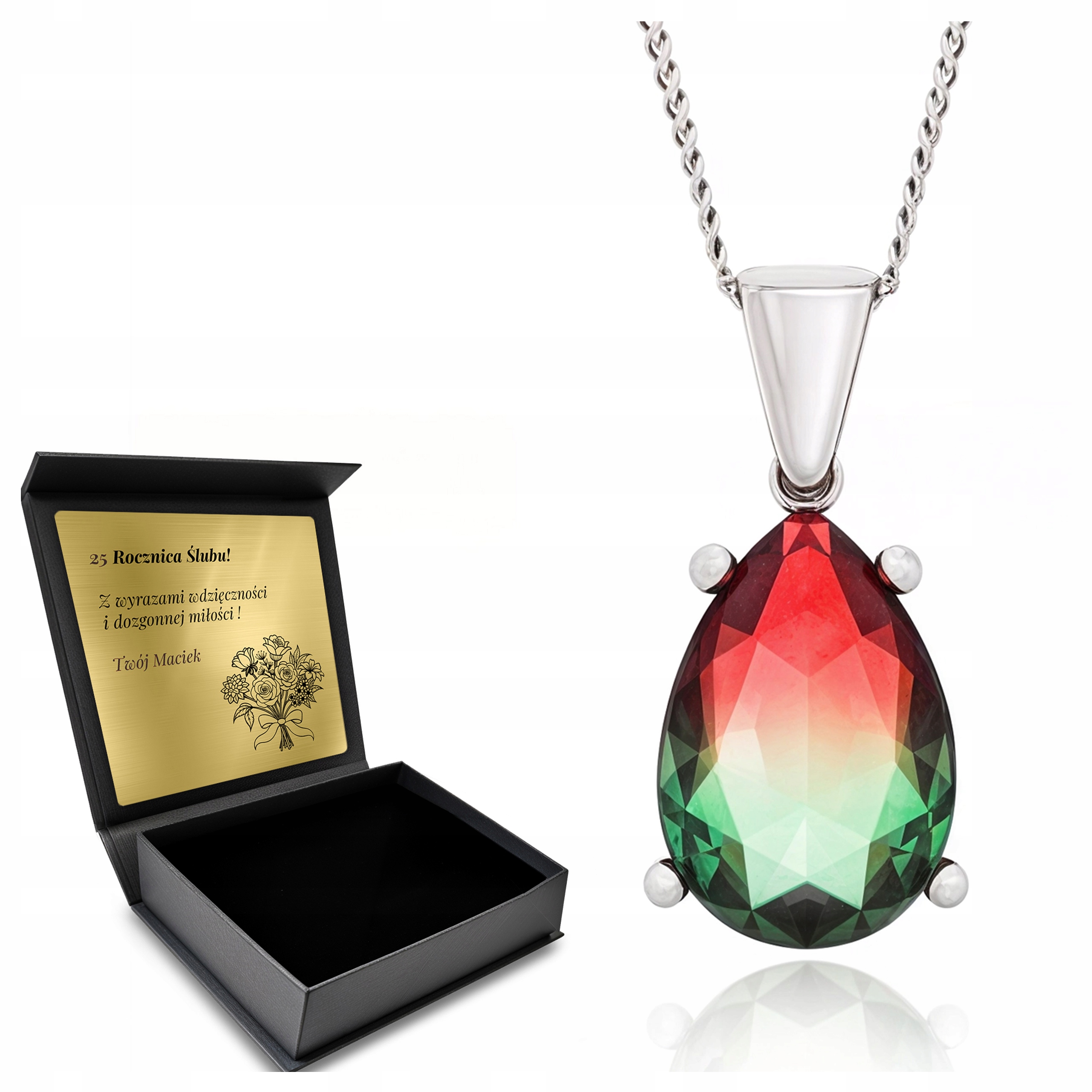 Stříbrný Náhrdelník 925 S Melounovým Turmalínem Dárek Den žen Gravírování