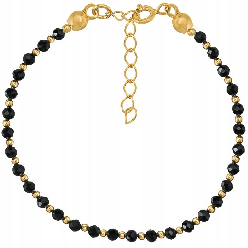 Pozlacený náramek s černým spinelem 3 mm, 15 cm