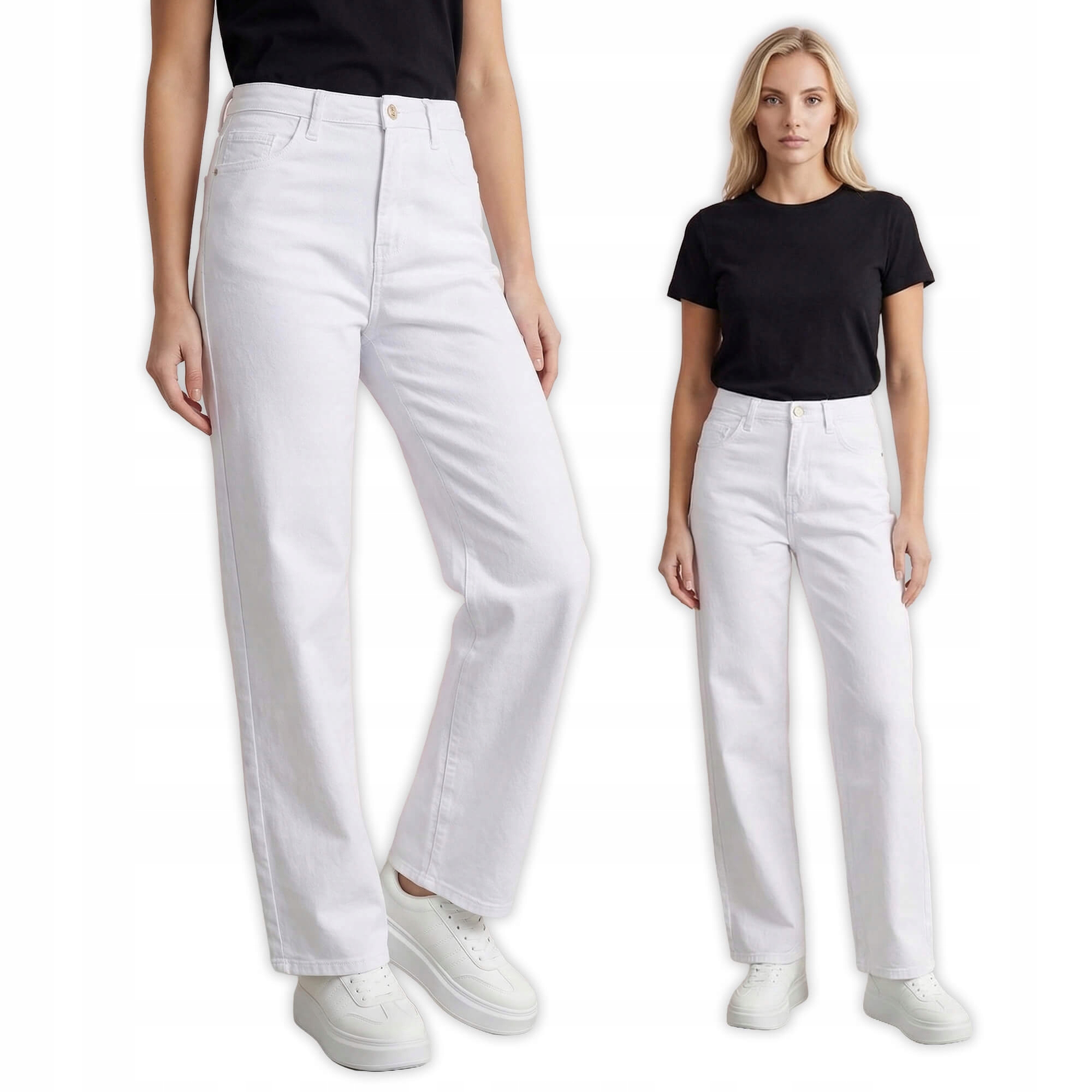 Spodnie jeans damskie M.Sara szerokie proste nogawki Straight Białe L