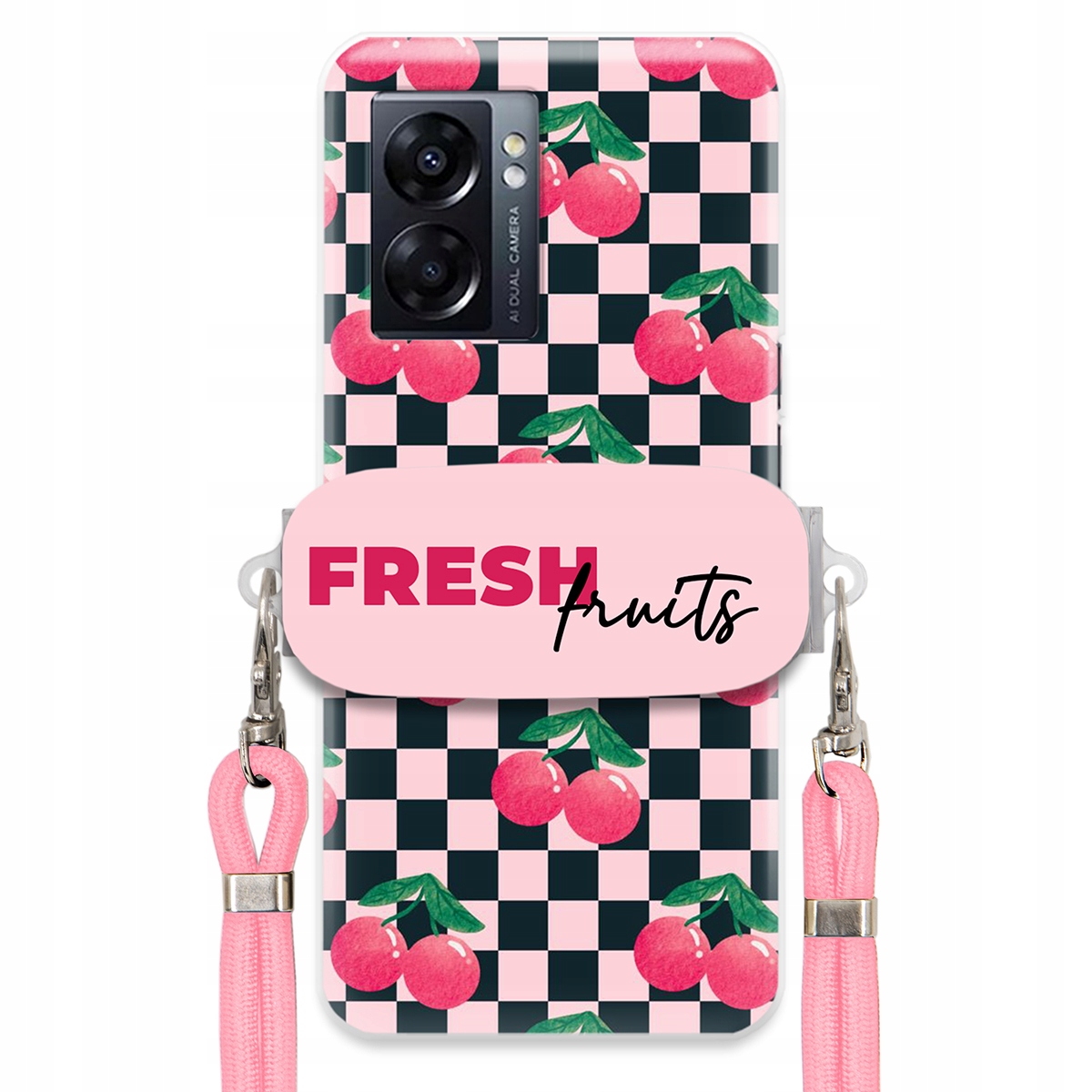 Puzdro pre Oppo A57 4G Vodítko Pink Crossbody držiak šachovnice Fresh Fruits