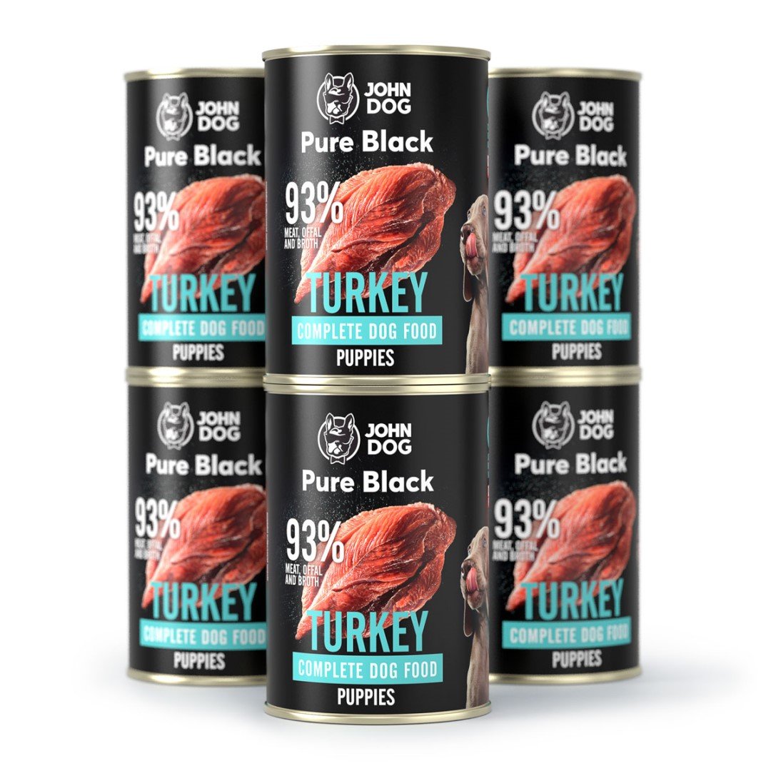 Levně 6X John Dog Pure Black Krůta Krmivo Pro Mokrá Štěňata