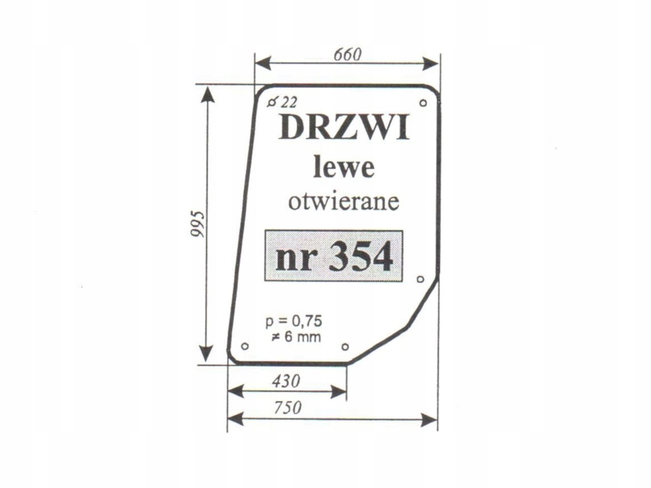 СТЕКЛО ЛЕВОЙ ДВЕРИ OSTROWEK 354