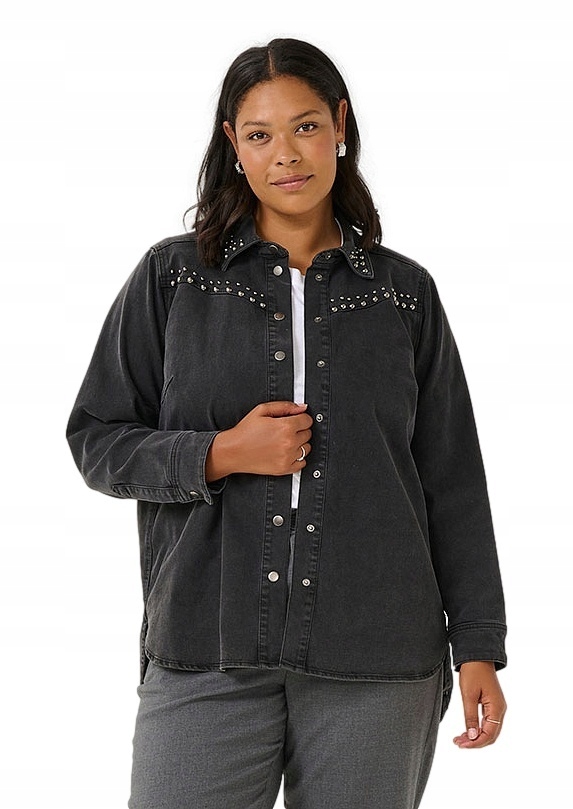 Kaffe Šedá Košile Džínová Bunda Cvočky K757 54