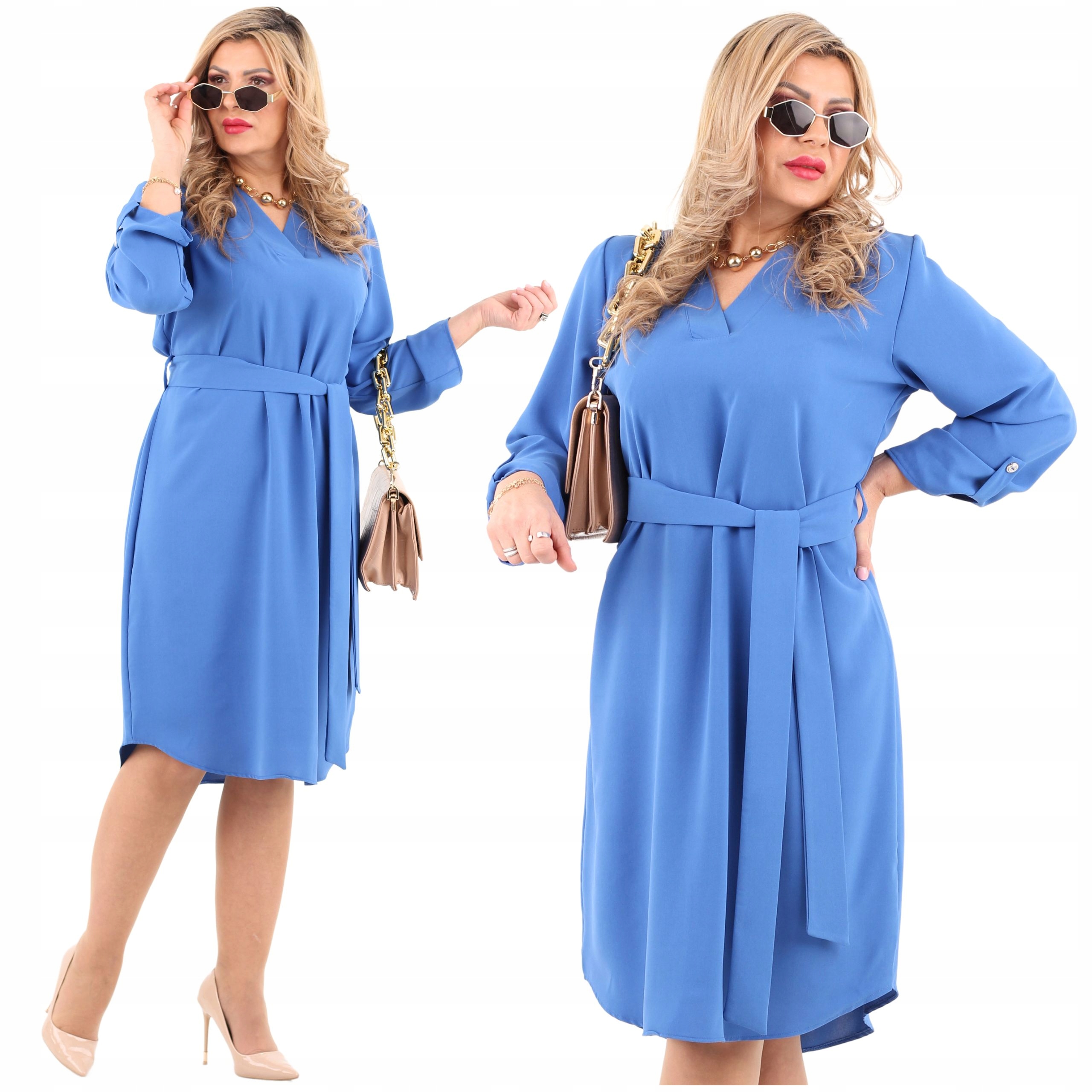 Sukienka z paskiem Polski Producent duże rozmiary luźna stylowa