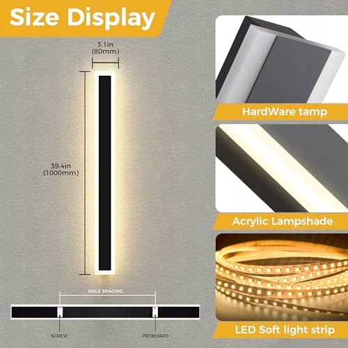 Długie Lampy Zewnętrzne Ścienne Ciepła Biała Czarne 100cm IP65 LOHAS-LED — miniatura 4