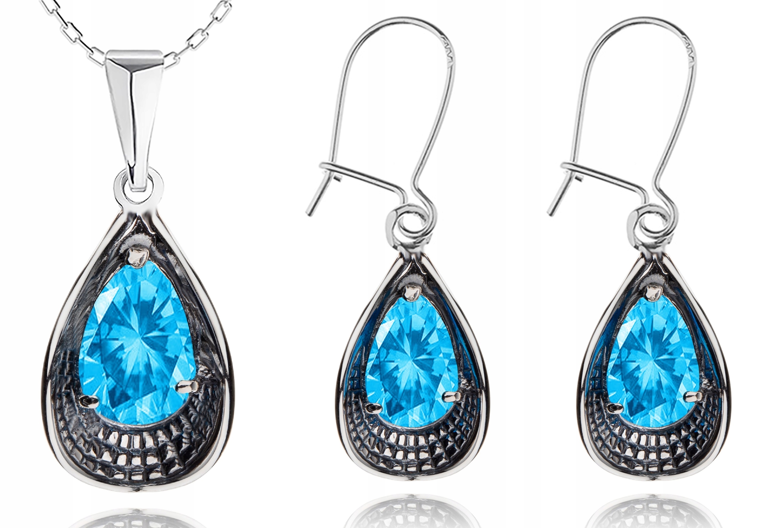 

Srebrny Komplet Biżuterii Z Niebieskimi Cyrkoniami