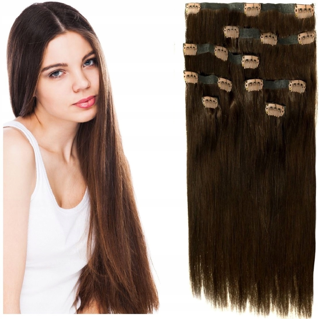 Bezešvé Clip-in 50 CM Příčesek Do Vlasů Přírodní Sada 7 Pásků hnědá 4