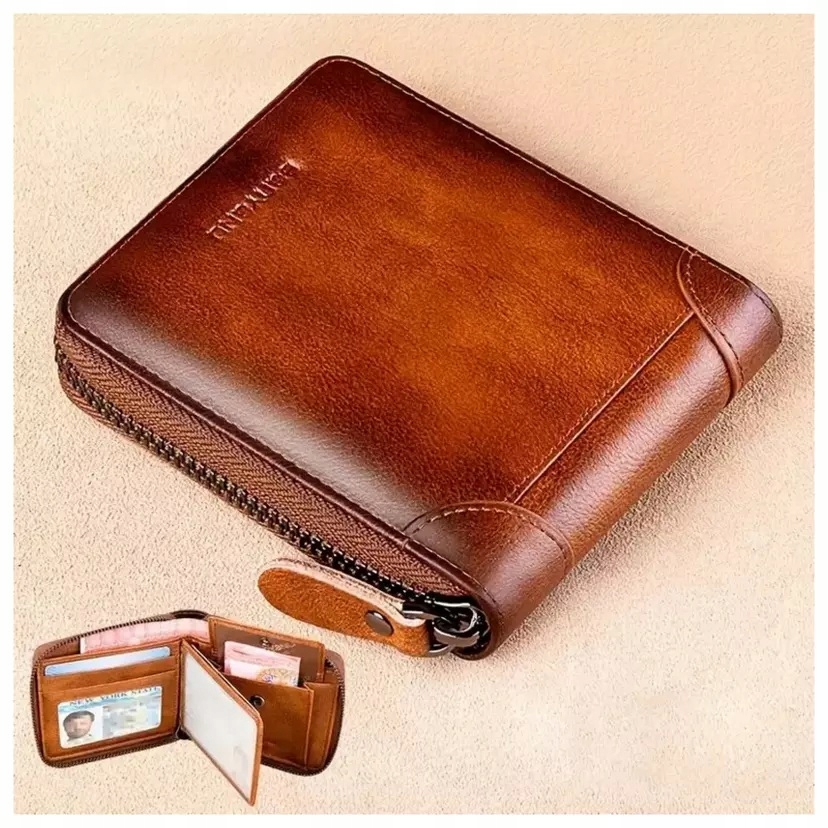 Portfel Męski ze skóry skórzany na zamek skóra naturalna