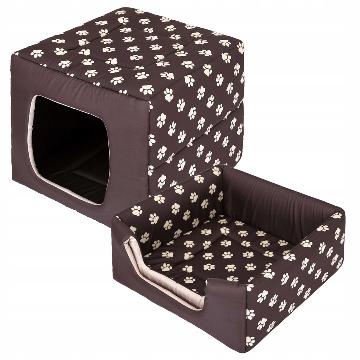 Pelíšek a bouda 2v1, obdélníkové pelíšek pro psa se stříškou 38x38 cm