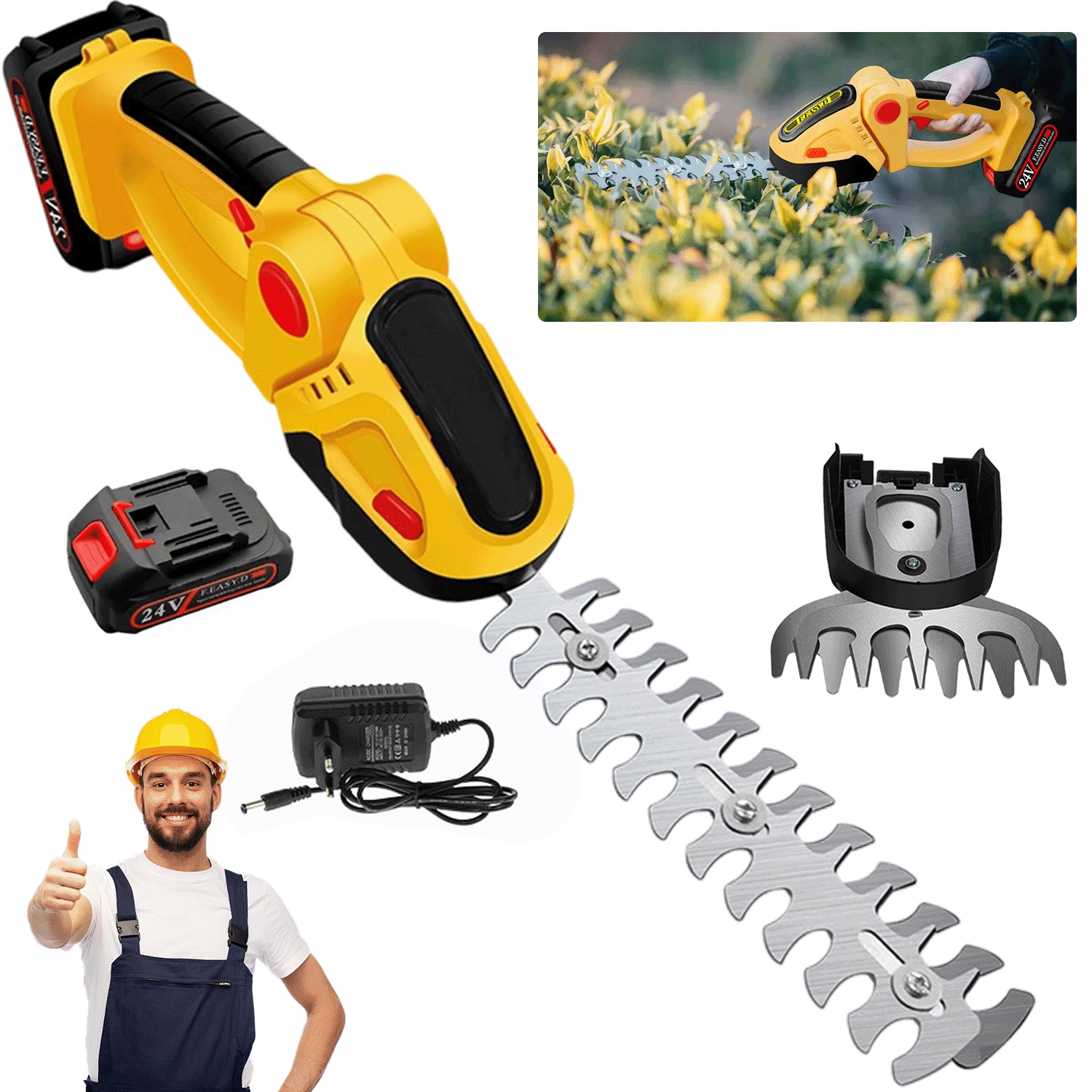 Ruční Akumulátorová Sekačka S Dvojitým Přepínačem, 60 Minut Provozu, Žlutá