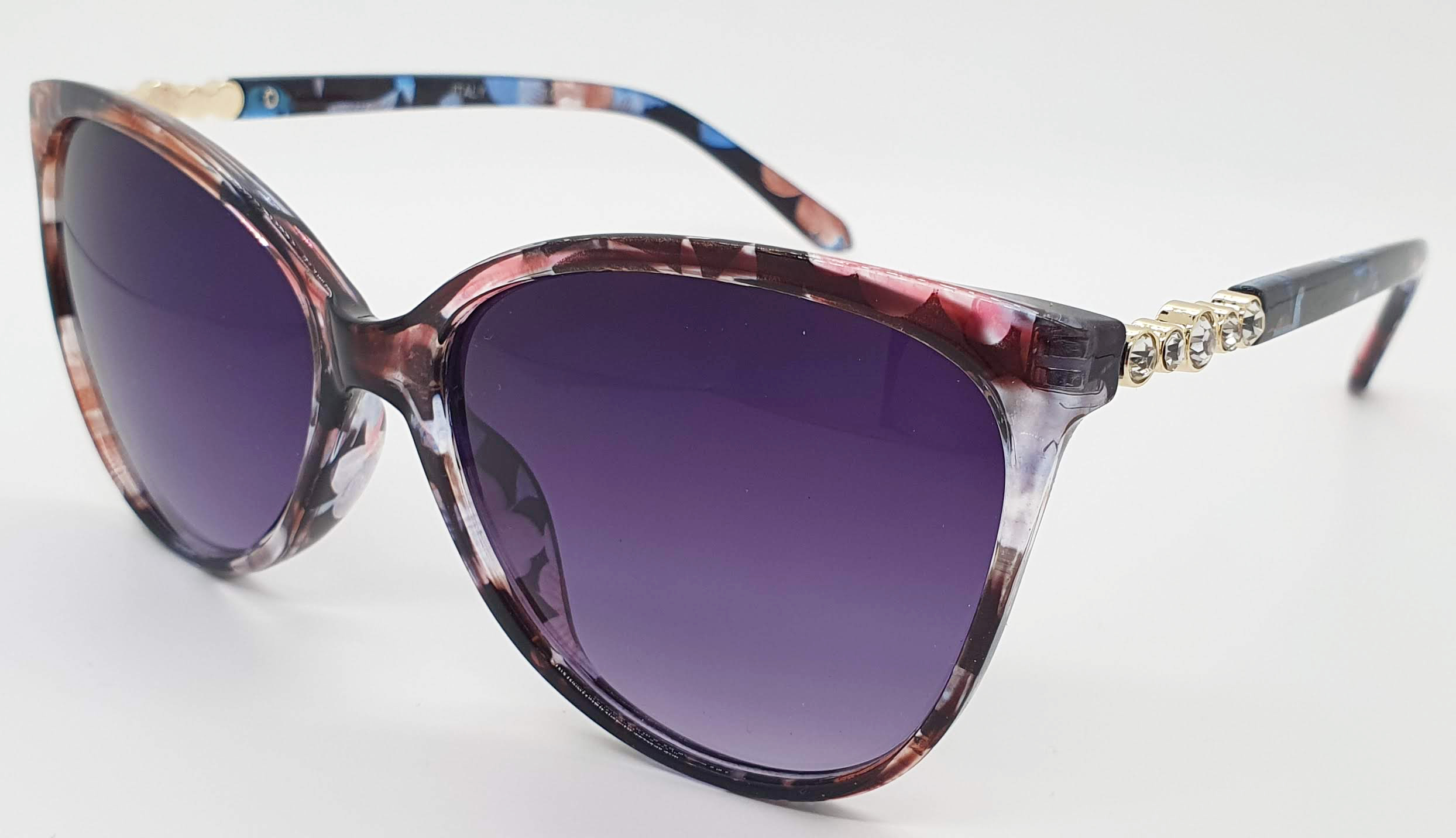 OKULARY PRZECIWSŁONECZNE DAMSKIE KOCIE ETUI KWIATY Wzór dominujący inny wzór