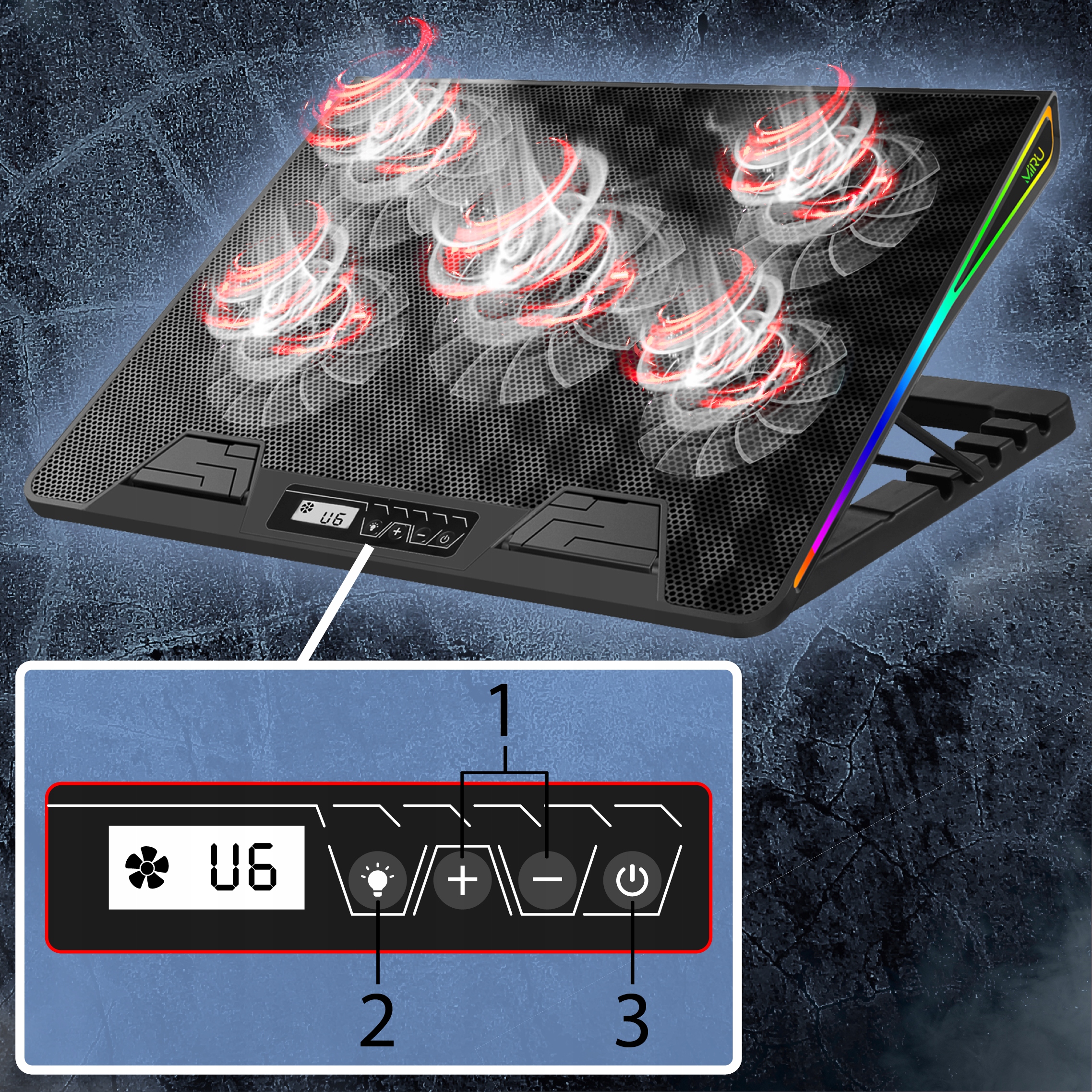 PODSTAWKA PODKŁADKA CHŁODZĄCA POD LAPTOPA 12-17'' REGULOWANA RGB LED, Z USB Stan opakowania oryginalne