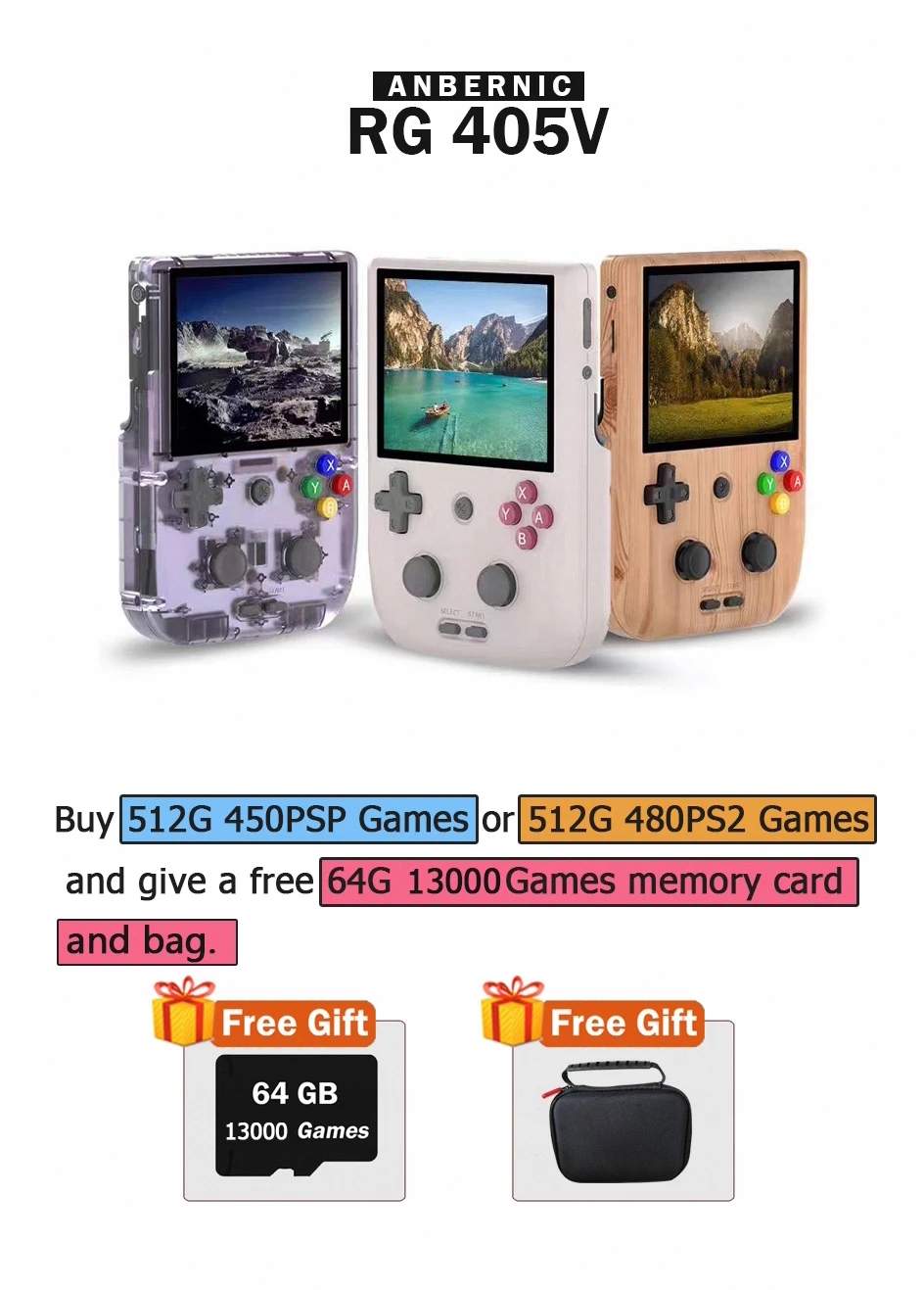 ANBERNIC RG405V RG353V Handheld Game Console Android Linux OS HD Simulato Waga produktu z opakowaniem jednostkowym 0.5 kg