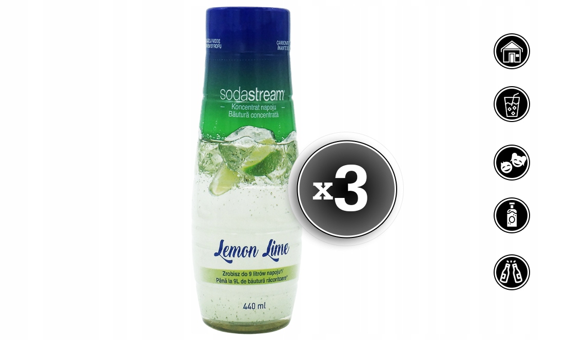 3x SYROP SODASTREAM KONCENTRAT LEMON LIME DO SATURATORA 9L NAPOJU z 440ml Stan opakowania oryginalne