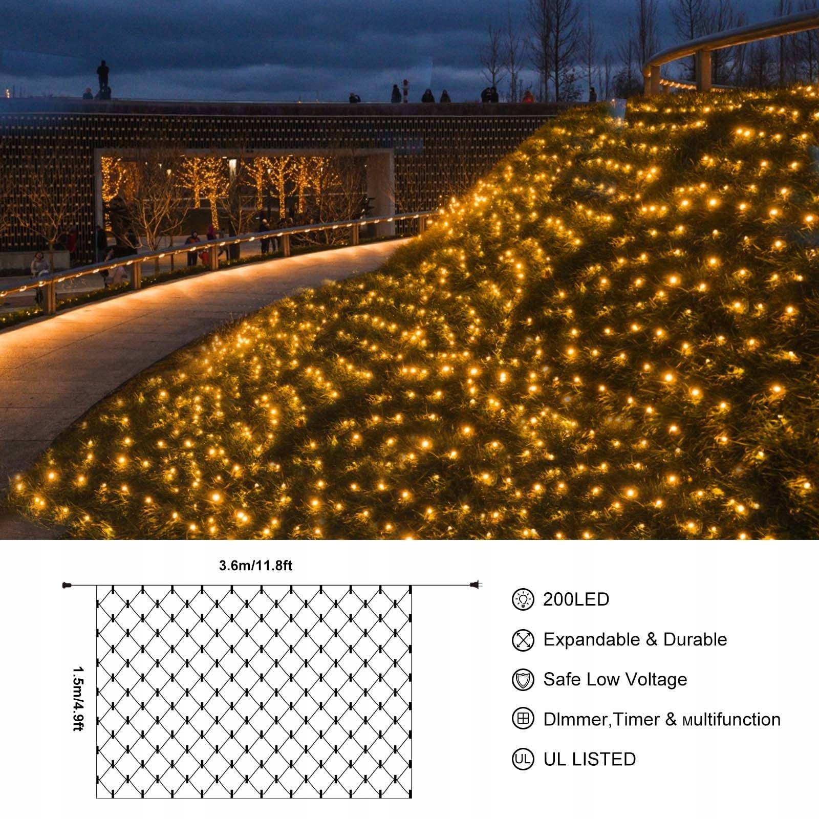 CORST SOLARNA SIATKA ŚWIETLNA LAMPKI ZEWNĘTRZNE 200 LED 3,6x1,5m — miniatura 5