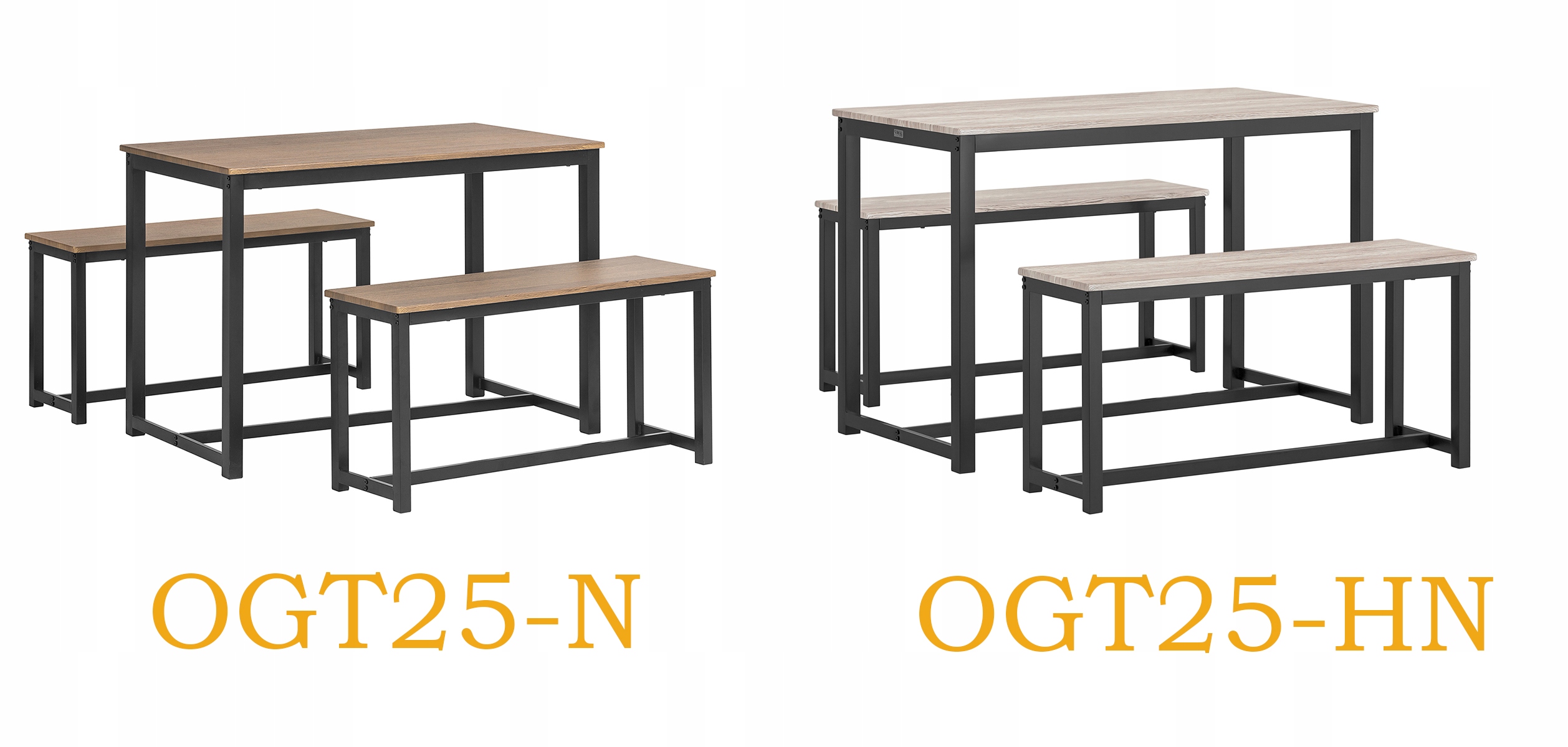 Komplet Zestaw Stół z krzesłami jadalni kuchni 2 ławki Metal Frame OGT25-HN Wysokość siedziska 46 cm