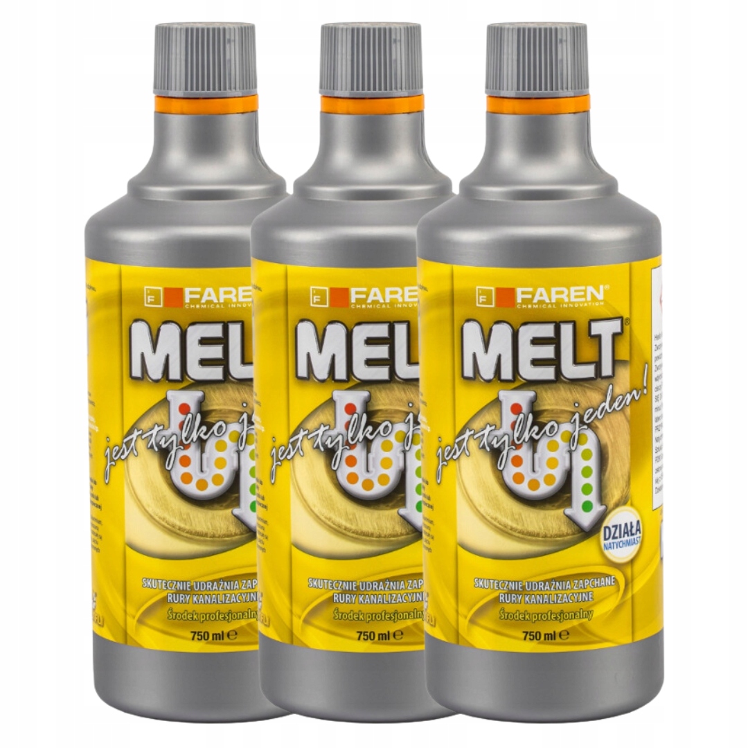 Melt Środek Płyn Udrażniania Rur Kanalizacji Syfonów 750ml Bardzo Mocny x3