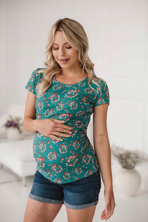 Těhotenská košile Milk&Love Milk Shirt – zelená s květinami, pro kojení