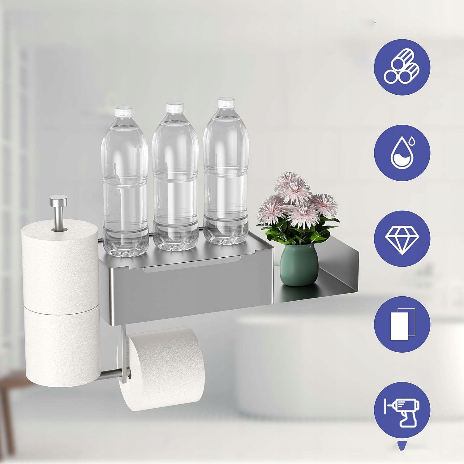 UCHWYT NA PAPIER TOALETOWY BEZ WIERCENIA STALOWY SAMOPRZYLEPNA SREBRNY Typ uchwyt