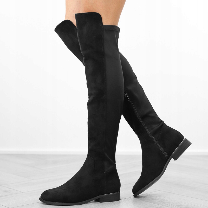 Czarne kozaki damskie płaskie elastyczne QT75P r36 Długość wkładki 23.5 cm