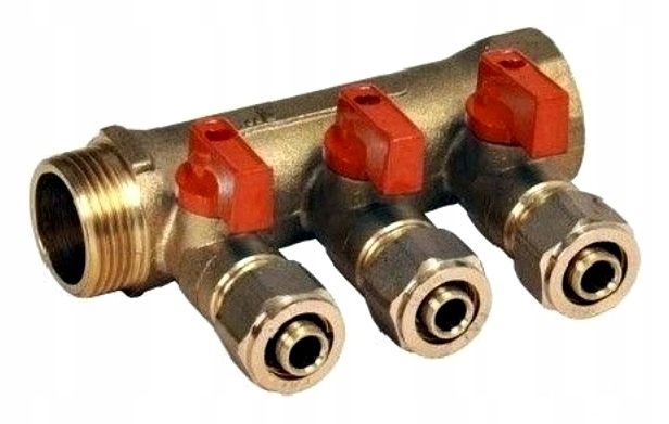 Rozdzielacz mosiężny Pex 3/4"x16mm x 3 sekcje obwody Do Wody Grzejników