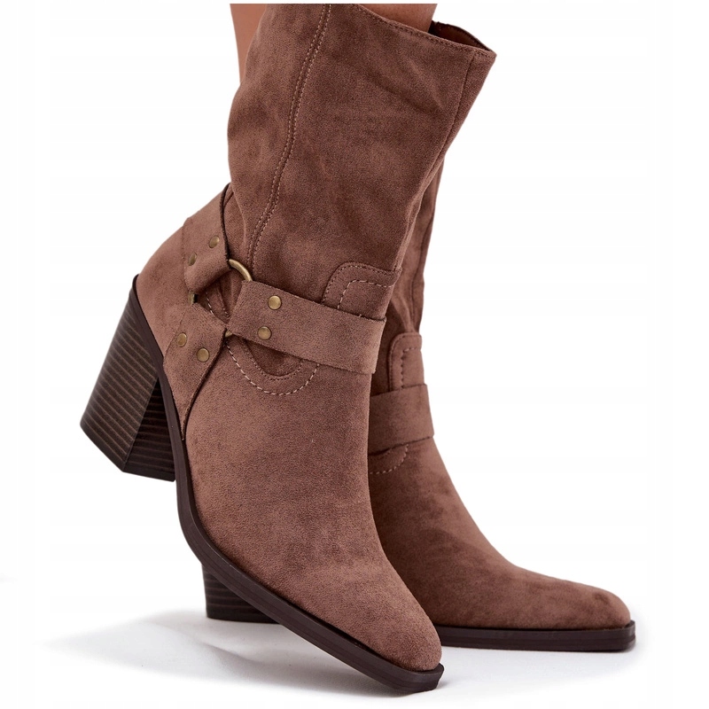 Dámské Kotníkové Boty Zateplené Zipem A Ozdobným Detailem Eko Semiš Hnědé 40