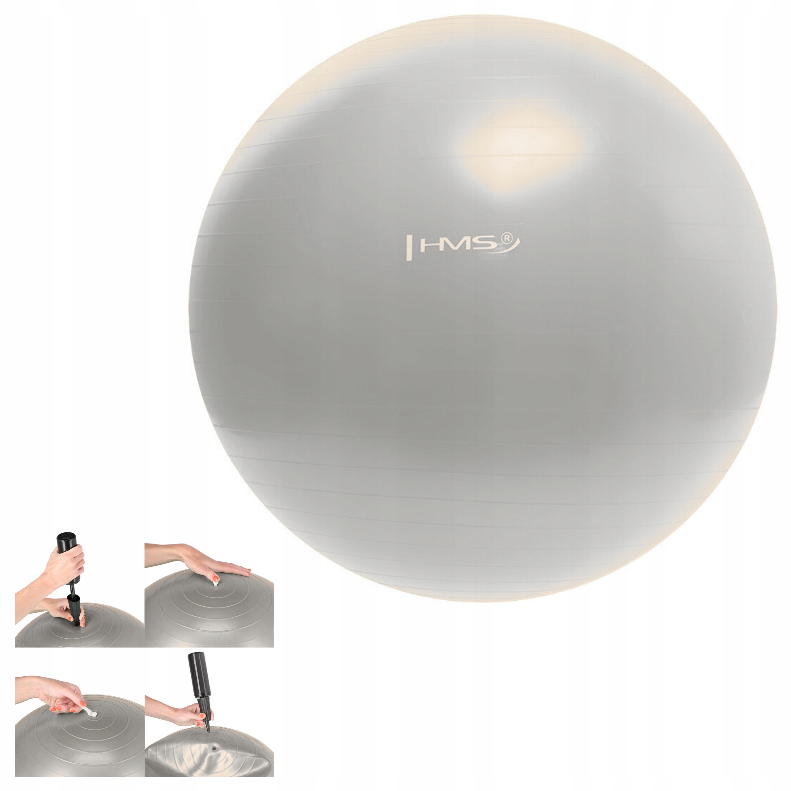 Piłka Gimnastyczna 65cm Szara Z Pompką Antypoślizgowa Fitness Hms