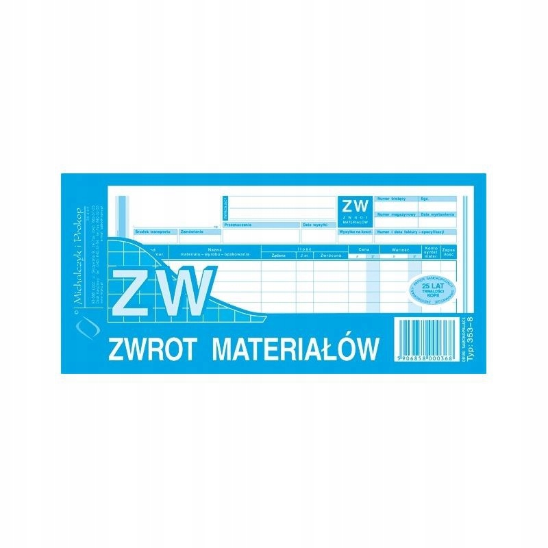 

Druk Zw Zwrot Materiałów 1/3 A4 Wielopozycyjne 353