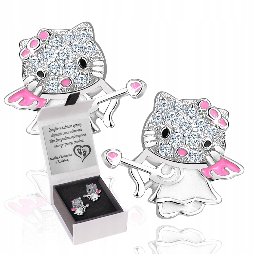KOLCZYKI 925 DLA DZIEWCZYNKI KITTY KOTKI GRAWER