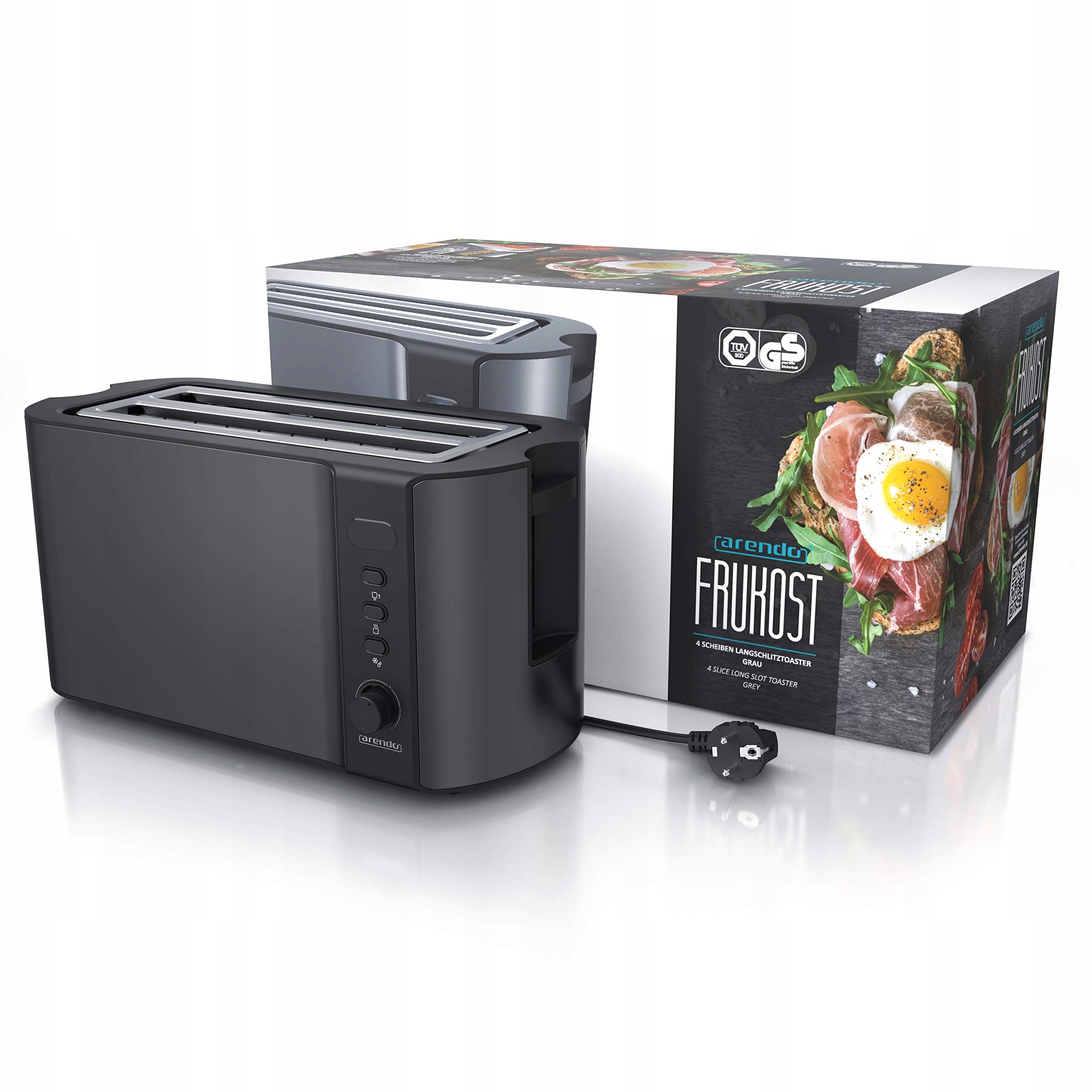 ARENDO Toster Stalowy 4 Kromki Długi Otwór Defrost 1500W Szary — miniatura 7