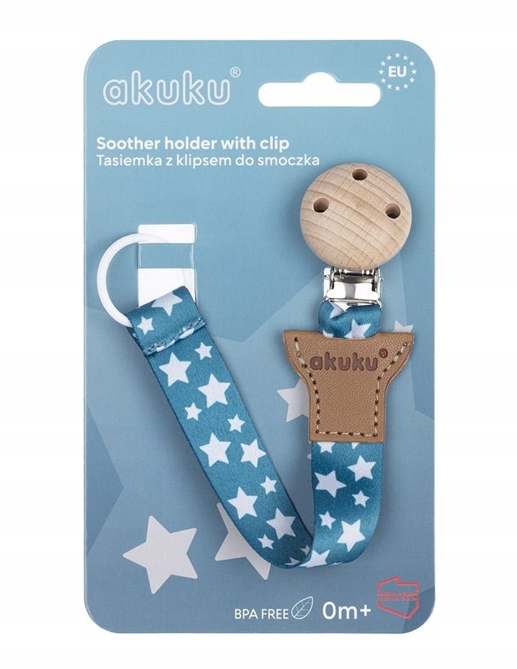 AKUKU Tasiemka ZAWIESZKA Do Smoczka Uniwersalna GWIAZDKI NIEBIESKA A0584 Waga produktu z opakowaniem jednostkowym 0.6 kg