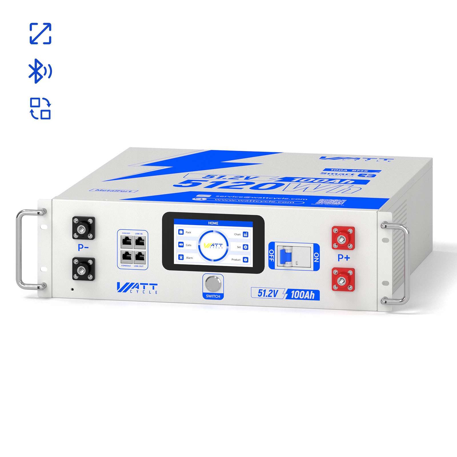 Zásobník energie 5,12 kWh 48V 100Ah LiFePO4 Bt a LCD pro DEYE,Growatt Pv,ups