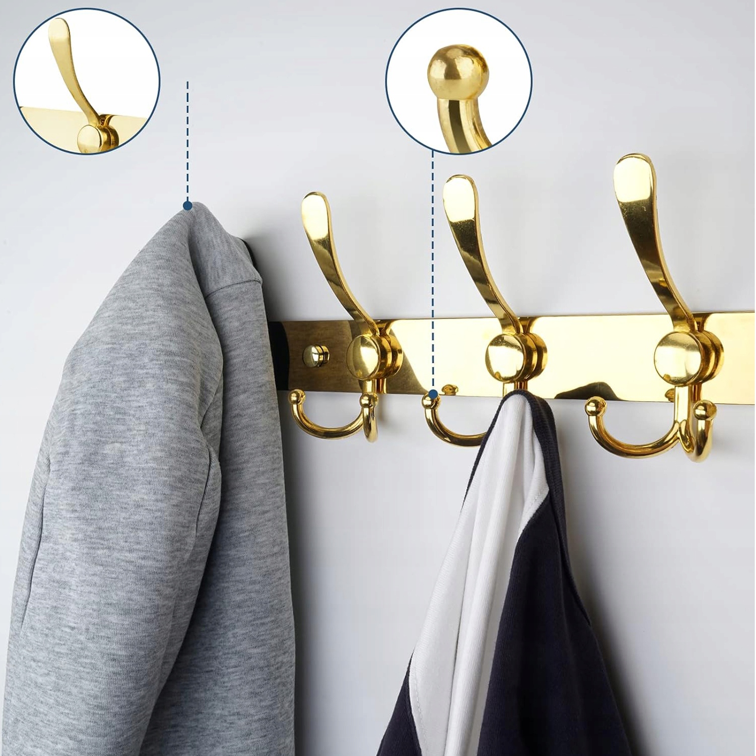 WIESZAK NA UBRANIA KLUCZE ŚCIENNY 2x5 HAKÓW LOFT ZŁOTY Marka Bedee