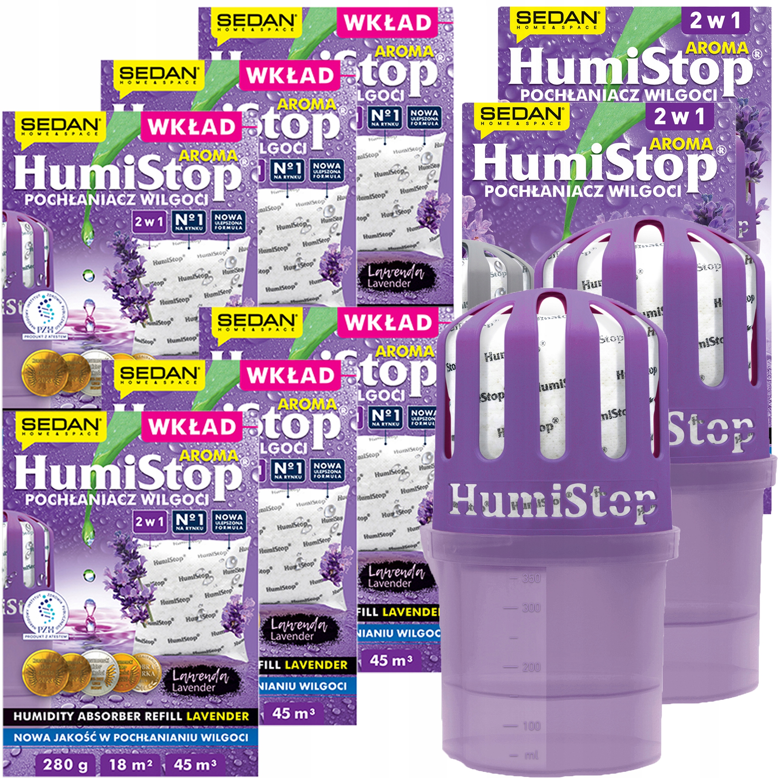 2x Pohlcovač Vlhkosti Humistop S Vložkou 6xVLOŽKA Zásoba 280g Vůně Levandule