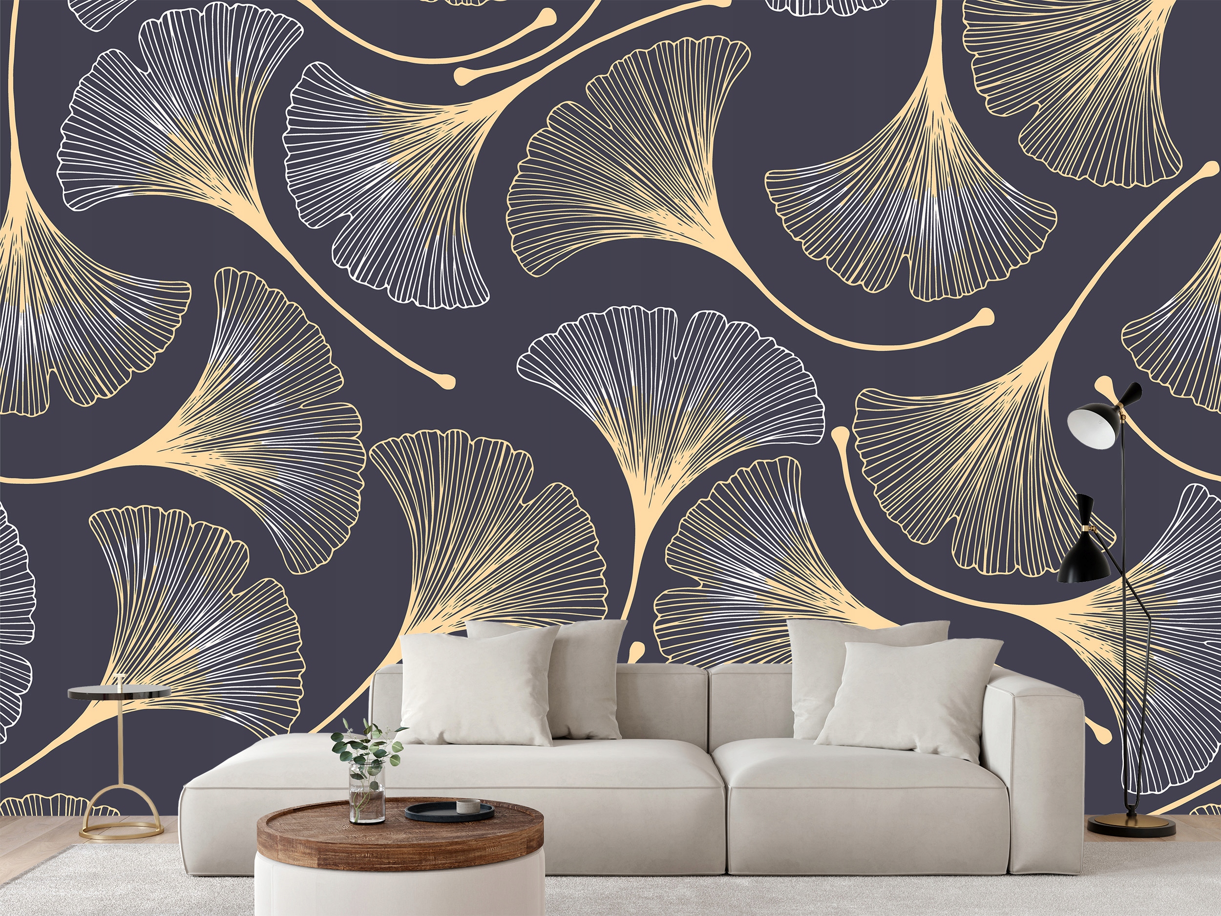 Fototapeta Květinový Vzor Listy Ginkgo Glamour -- 368 x 254 cm