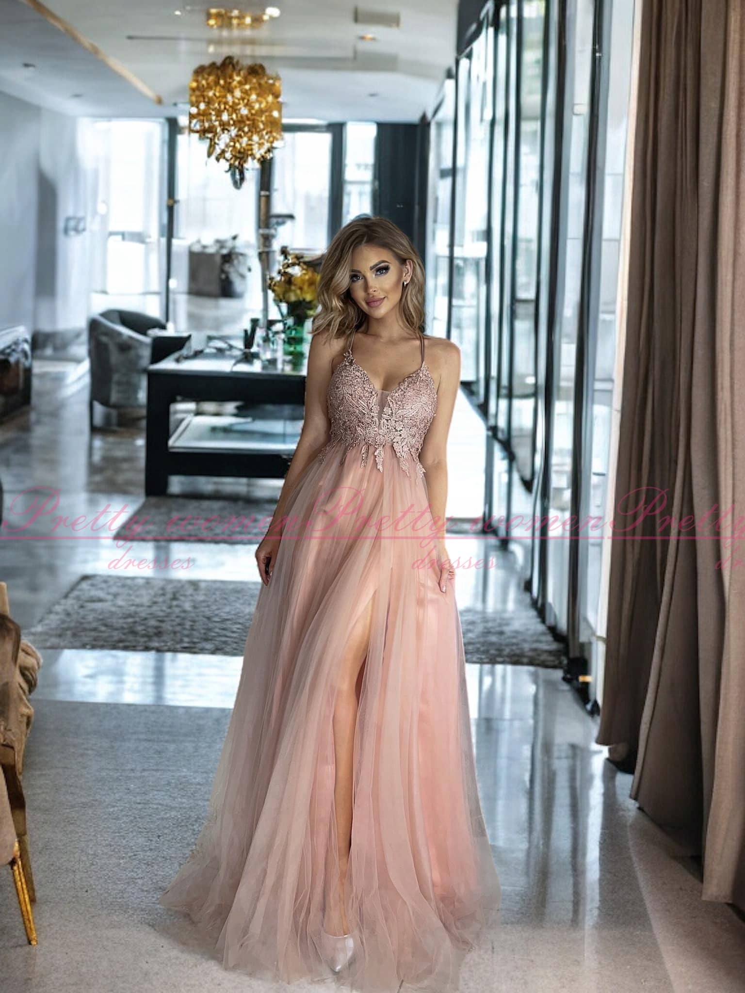 Šaty Na Svatební Hostinu Zefir Maxi Pudrová M 38