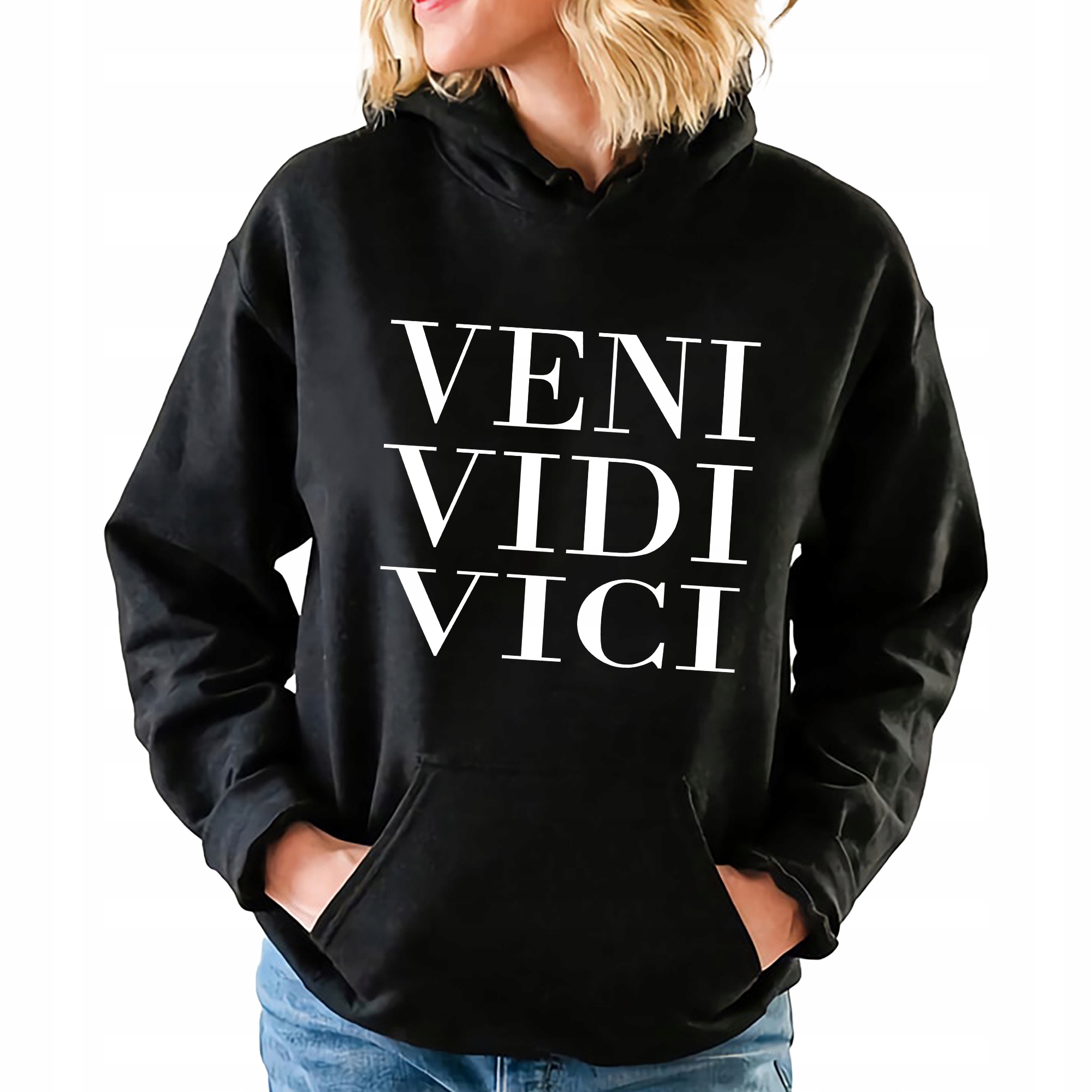 Mikina Černá S Kapucí Veni VIDI VICI Trilogie Book Vzory L