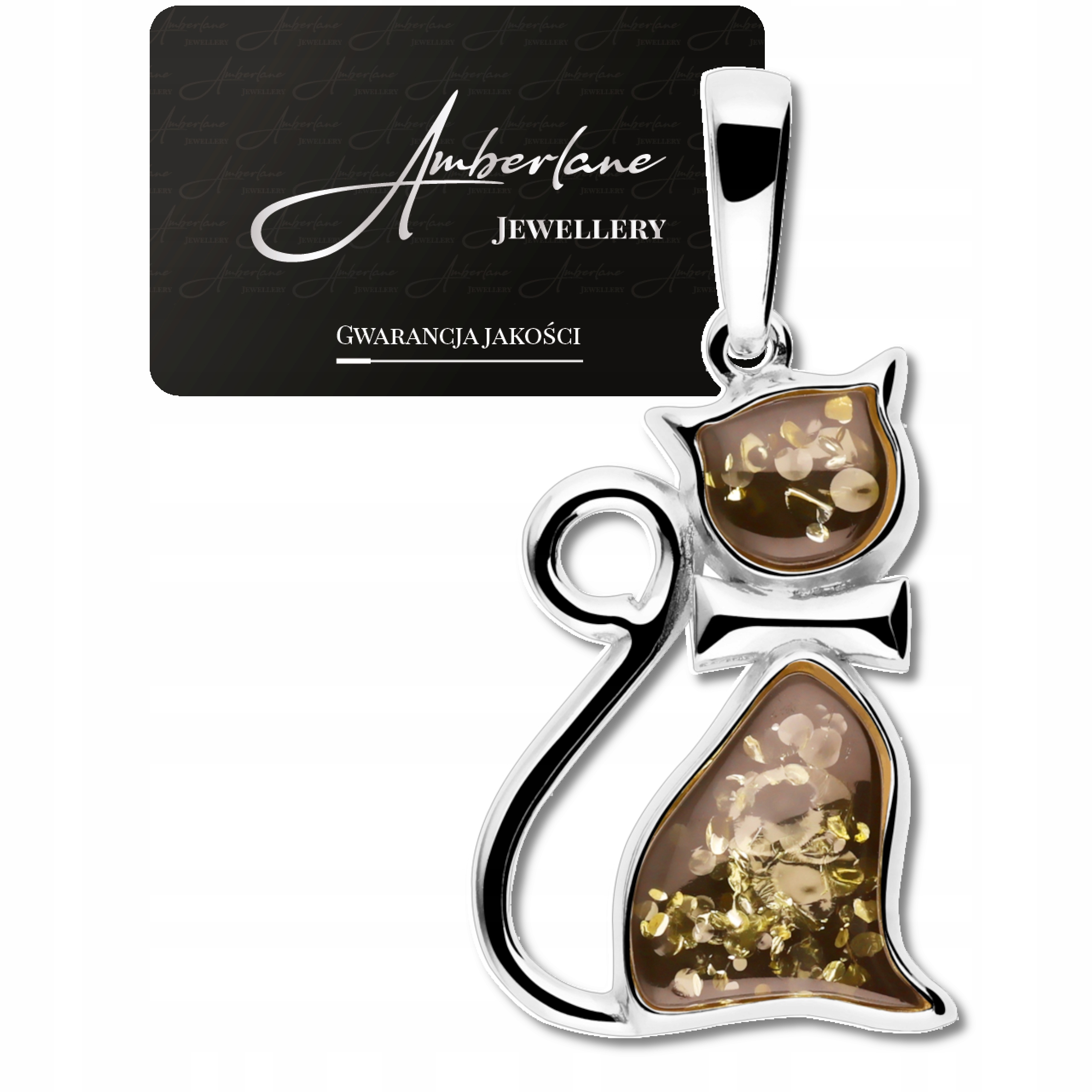 Stříbrný přívěsek Kočka se zeleným jantarem – stříbro 925 *šperky pro ni