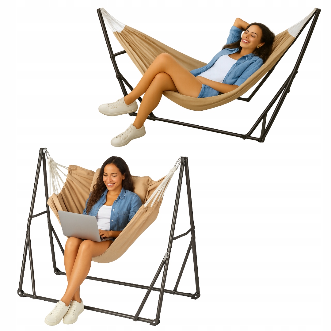 Lekki Składany Hamak 3w1 ze Stelażem – Na Balkon, Taras, Piknik, Do Ogródka