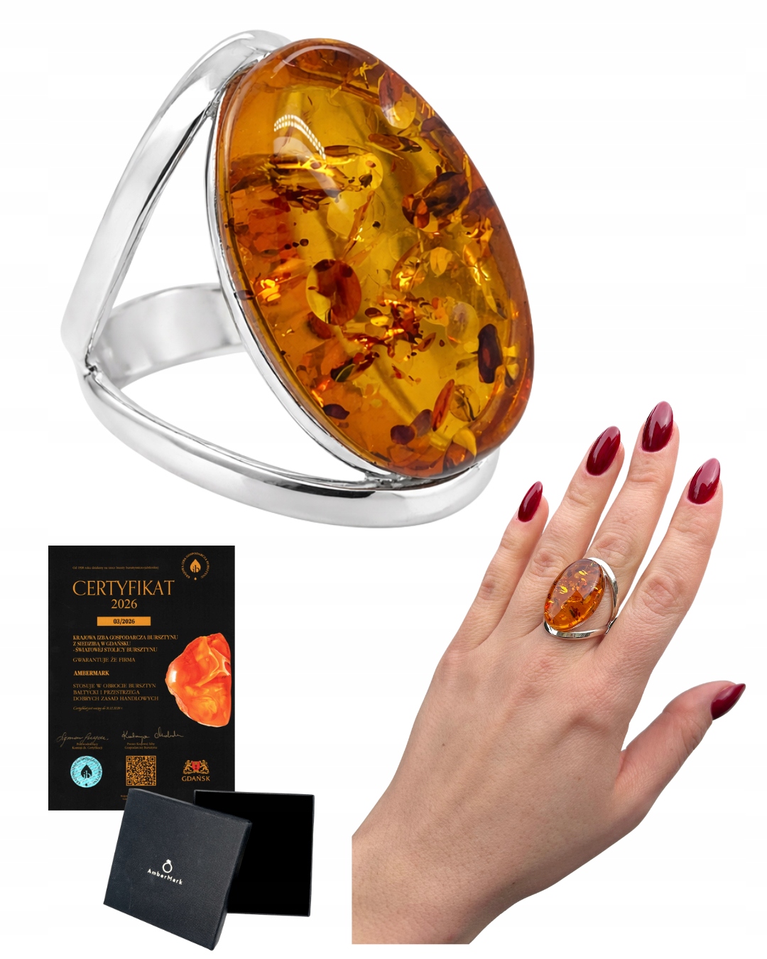 Prstýnek s koňakovým jantarem nastavitelný stříbro 925 jantar