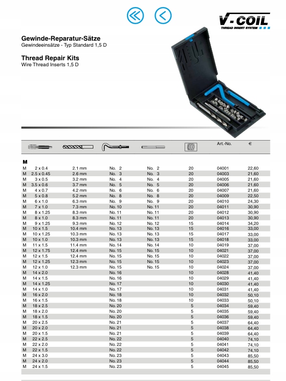 zestaw naprawy gwintu M 22 x 2.0 1,5D- 5 szt VOLKEL Marka V-Coil