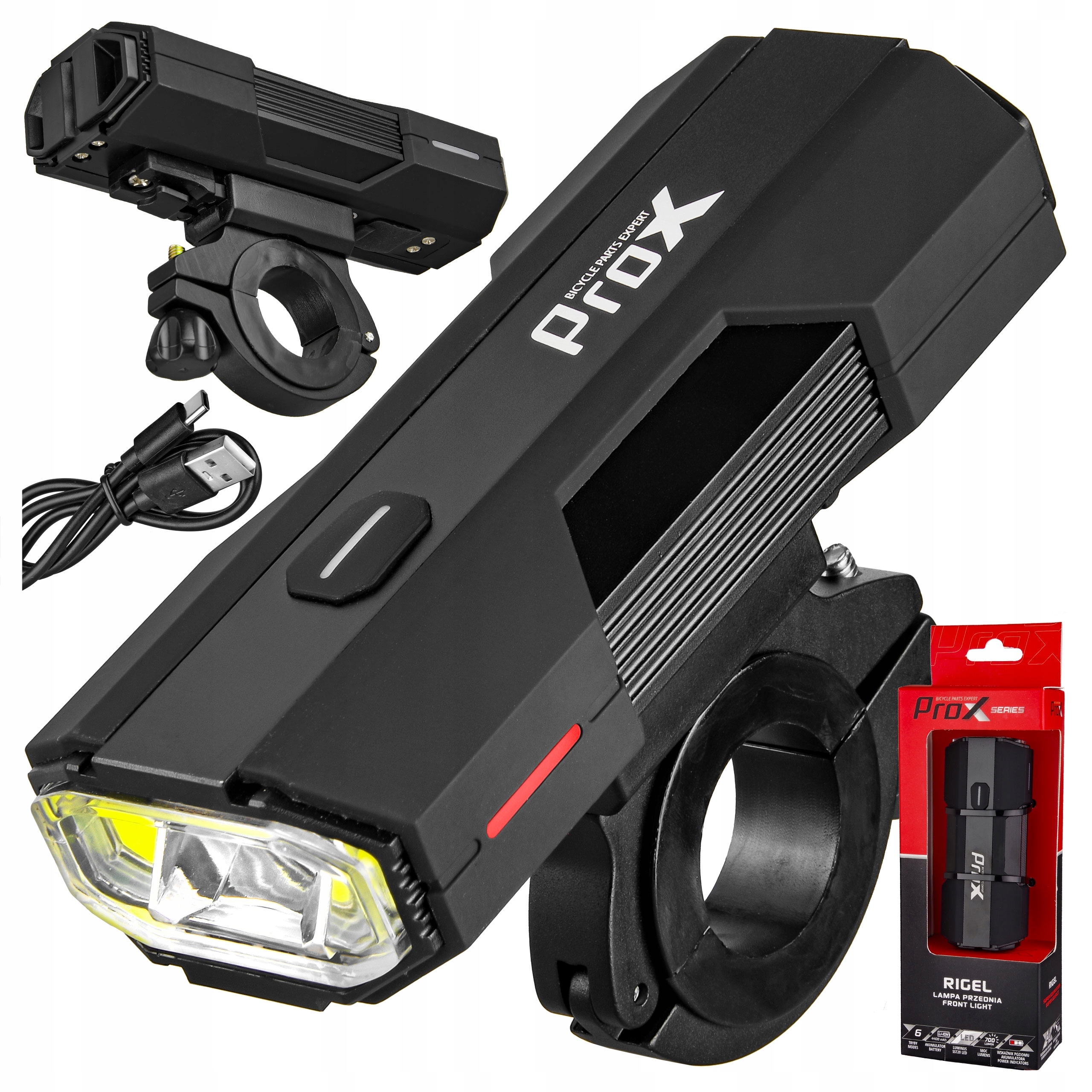 Przednia Lampka Rowerowa Prox Rigel Z Powerbankiem 700 lm 6 Trybów Usb-c