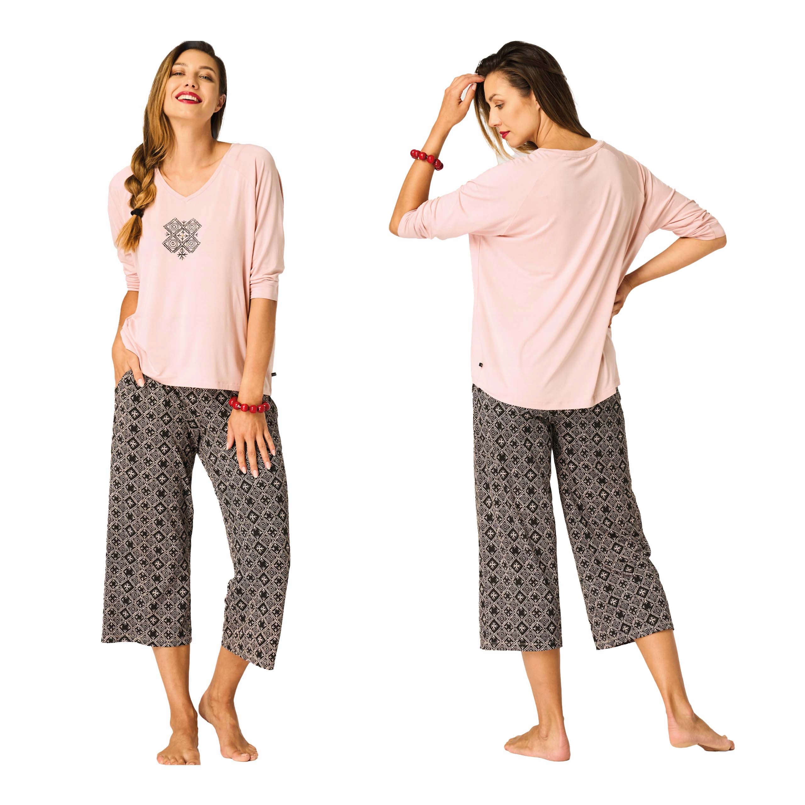 Dámské dvoudílné pyžamo s viskózou, pohodlné kalhoty 3/4 na léto Key