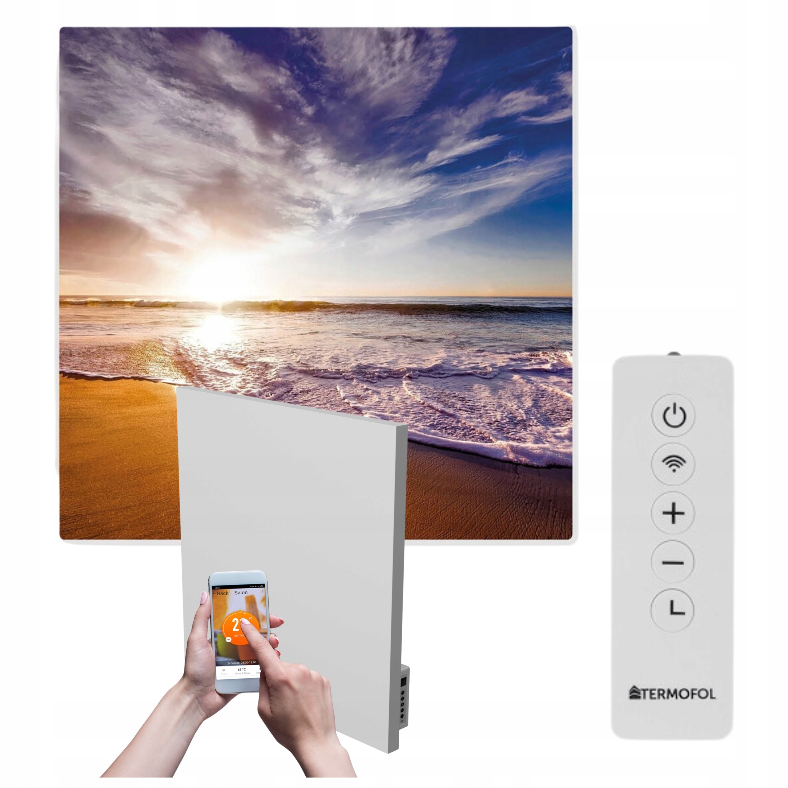 Infračervený ohrievač obraz more západ slnka 350 W 60x60 cm WiFi