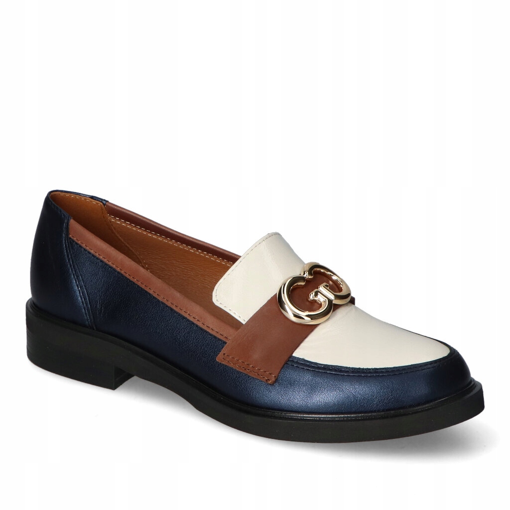 Dámské mokasíny Gamis Námořnická Modrá/Bílé kožené s ozdobou 37