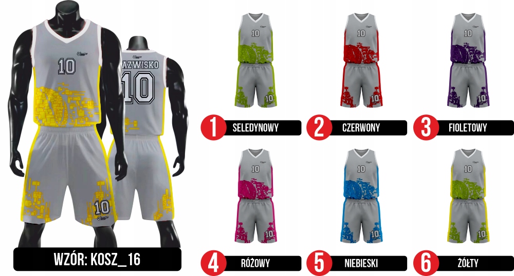 Strój Koszykarski Koszykówka Nadruk GRATIS Dekolt szpic
