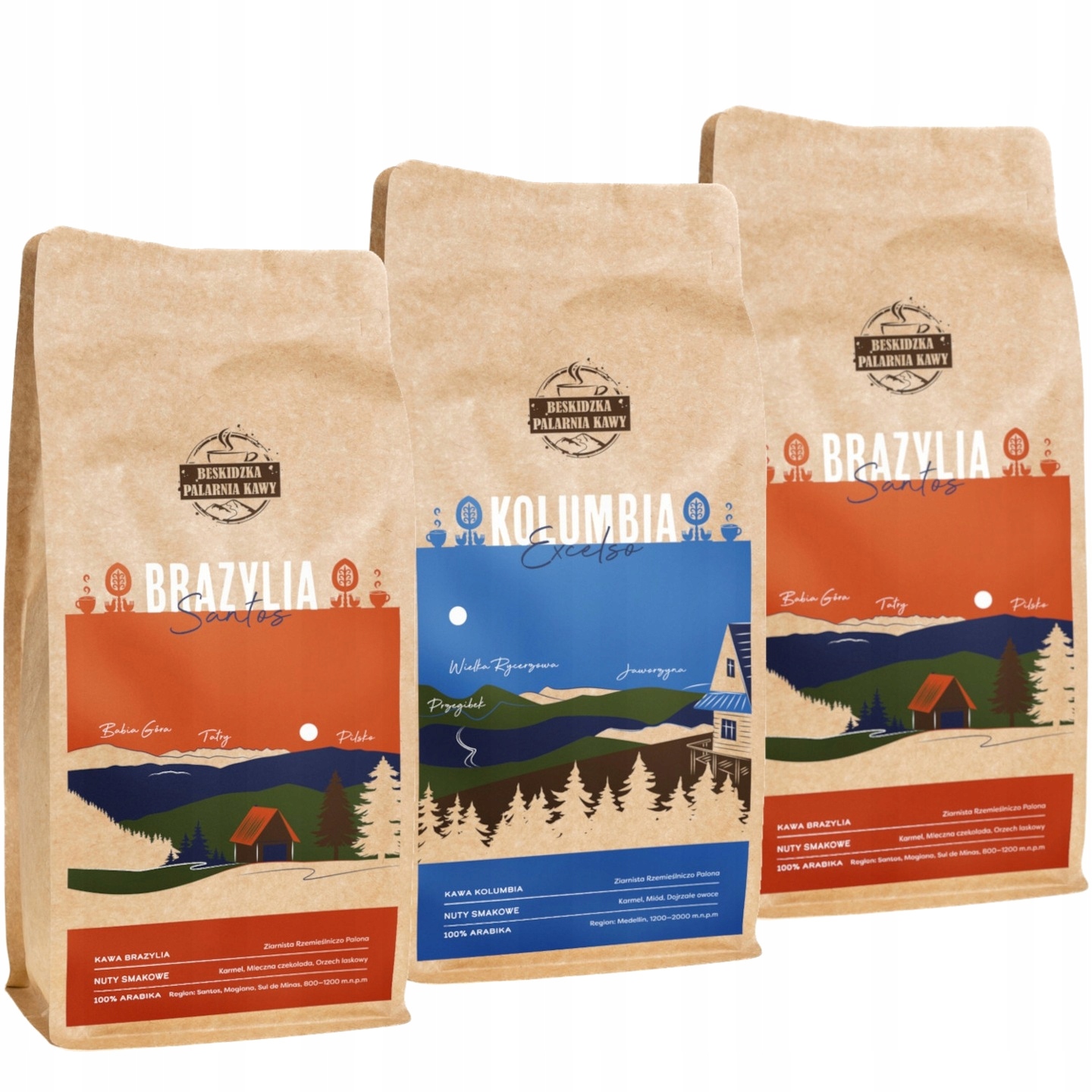 Levně Čerstvě Pražená Káva Zrnková Brazílie Santos 2x 1KG Kolumbie Excelso 1KG