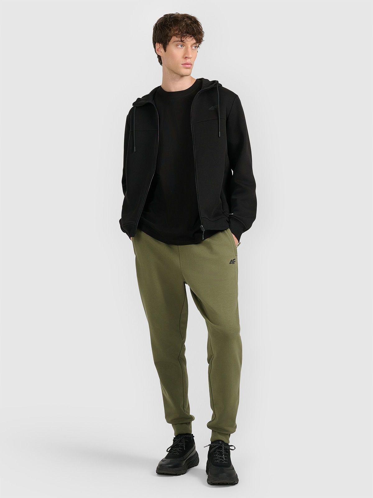 4F Pánské jogger tepláky khaki, velikost M